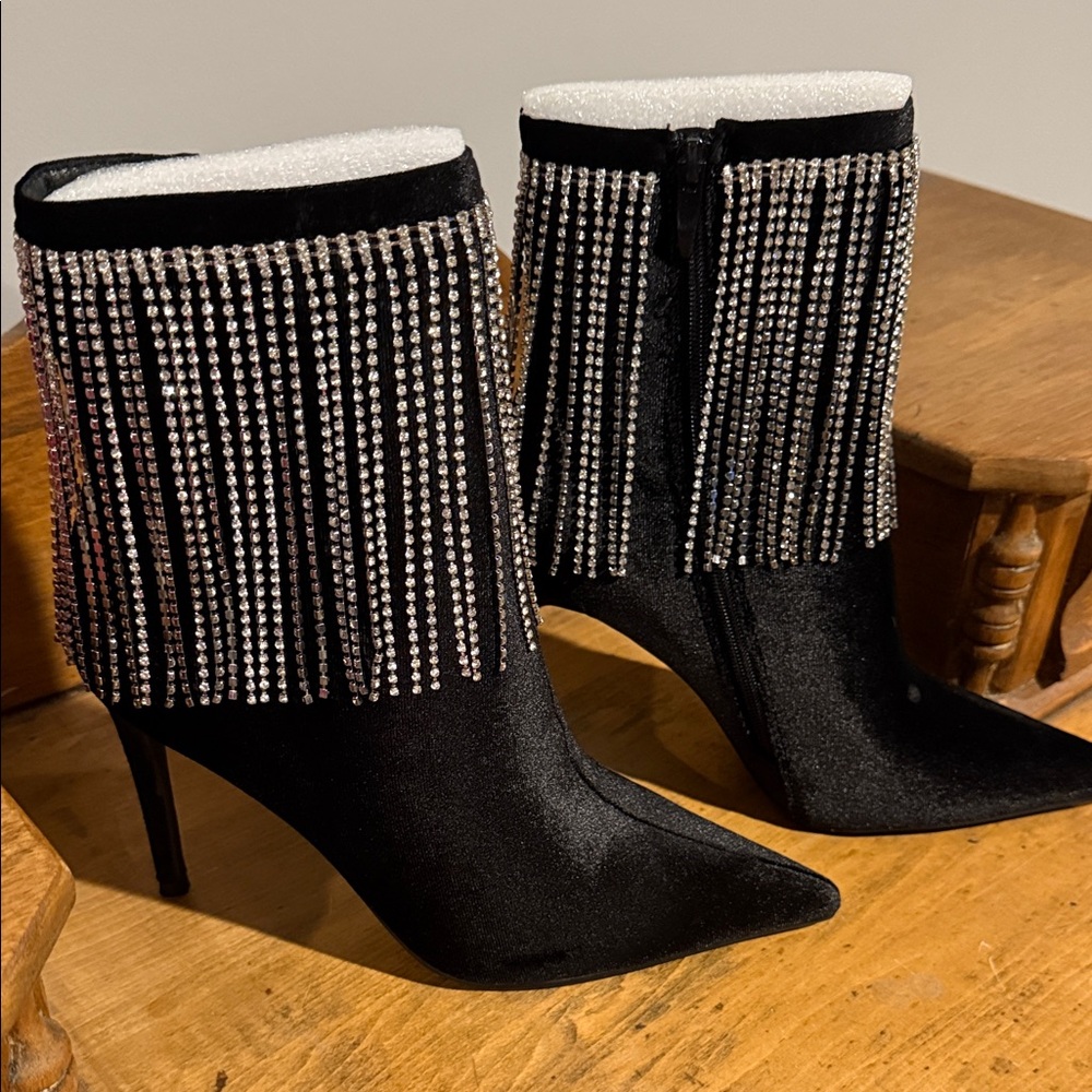 KAYLEEN By Los Angeles Black Rhinestone Heeled Boots